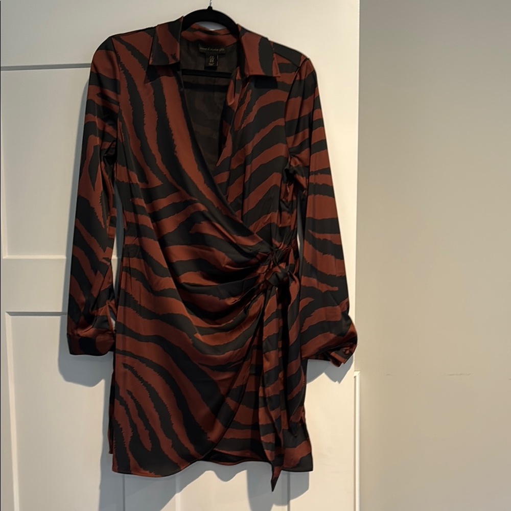 Brown and Black Zebra Print Wrap Dress